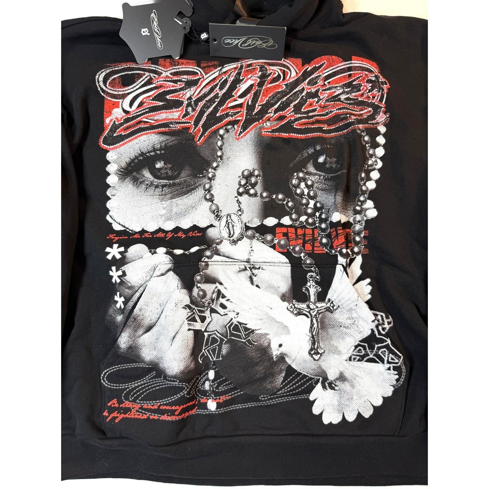 Evil Vice Hoodie Mens 2XL Black Cross Rosary Graphic Gothic Streetwear NWT - Picture 2 of 11